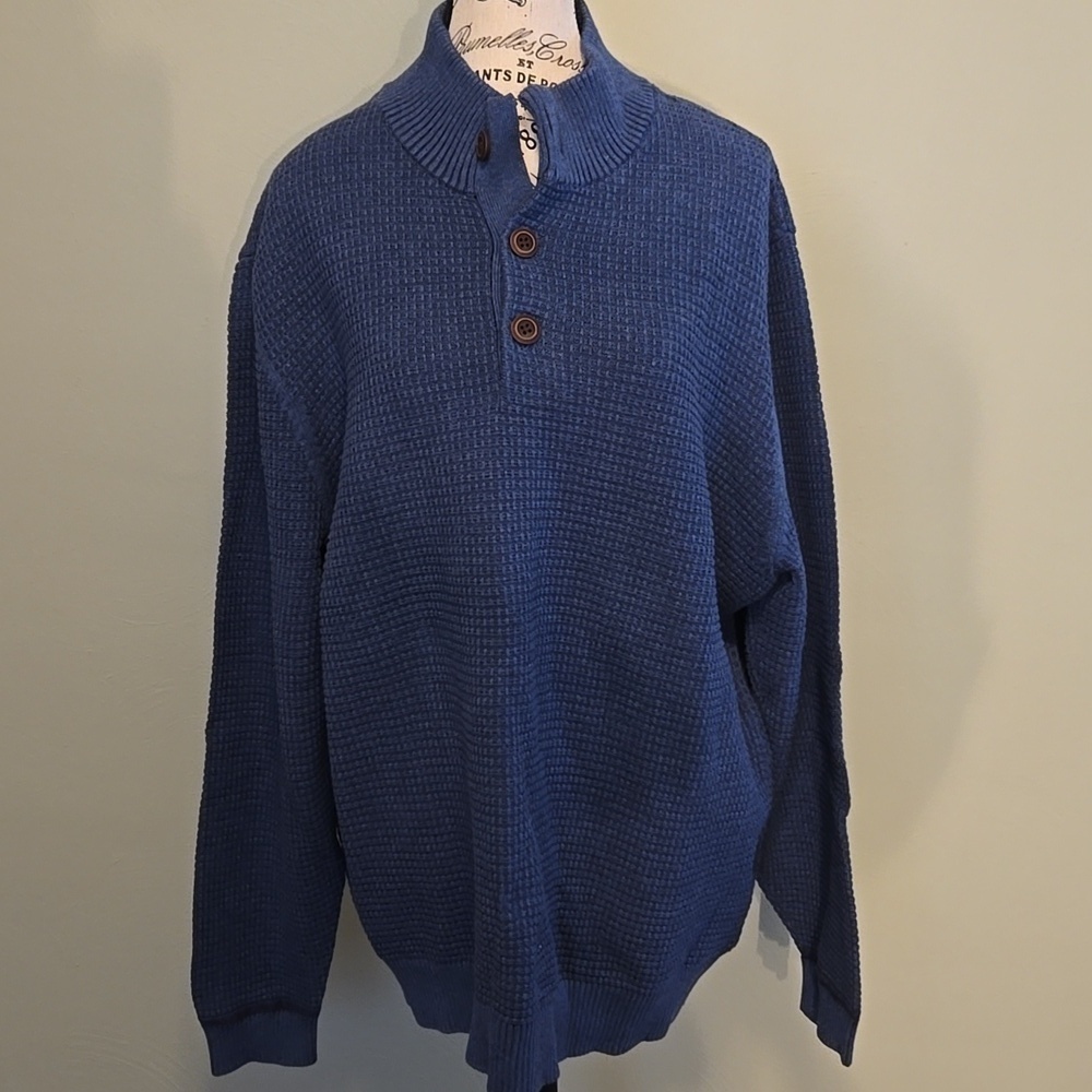 Blue 1/4 Button Sweater